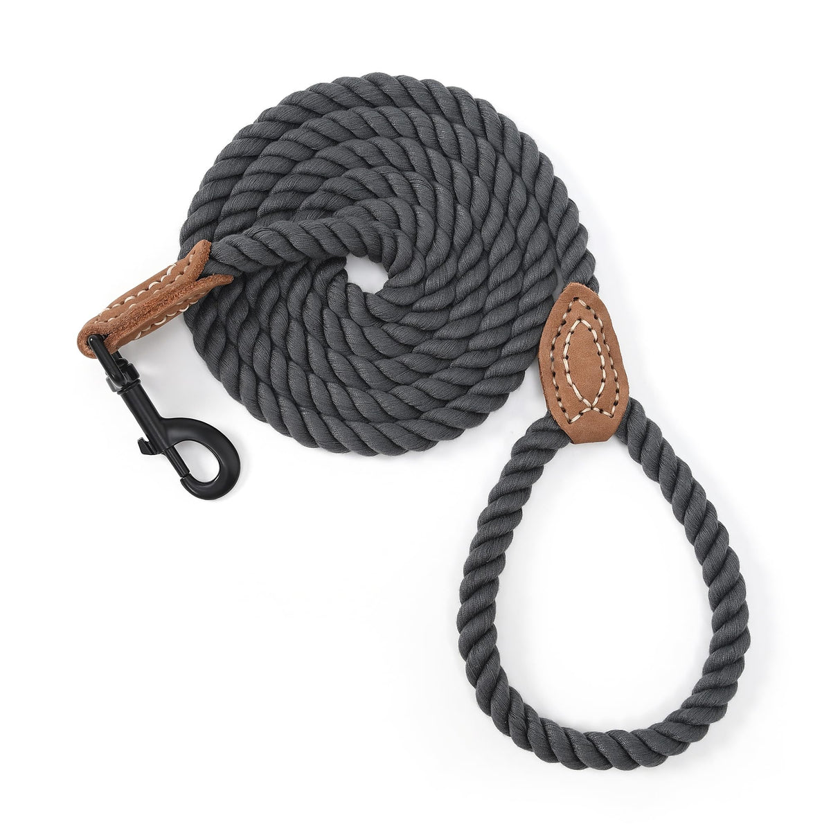 Mile High Life Dog Leash Braided Cotton Rope with Leather-Reinforced Ends