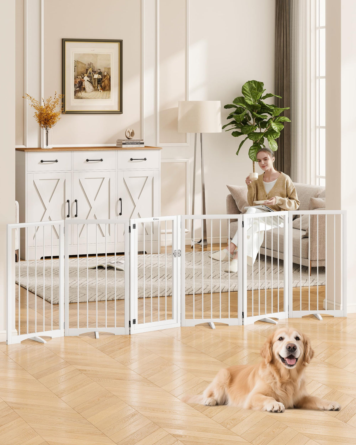 Free Standing Dog Gate Indoor, Foldable Dog Gate for Stairs Doorways