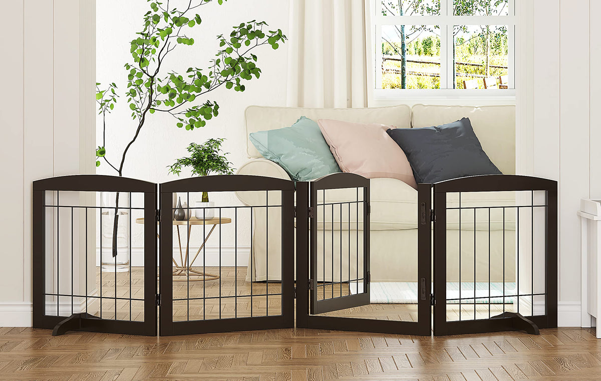 PAWLAND Free Standing Dog Gates for Doorway, Stair, Indoor, Foldable, 24" H