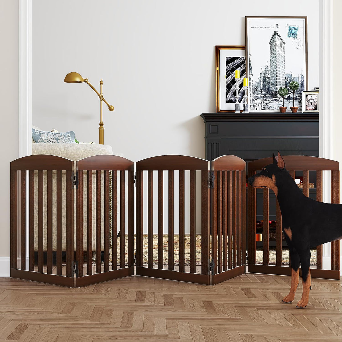 SPIRICH Wooden Freestanding Foldable Dog Gate, 120" Extra Wide 28" Tall