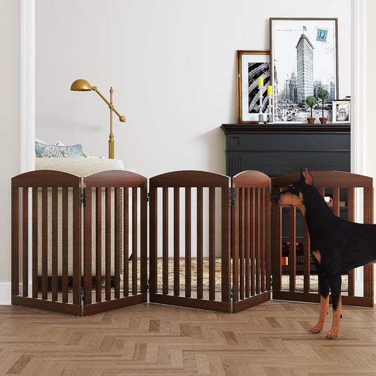 SPIRICH Wooden Freestanding Foldable Dog Gate, 120" Extra Wide 28" Tall