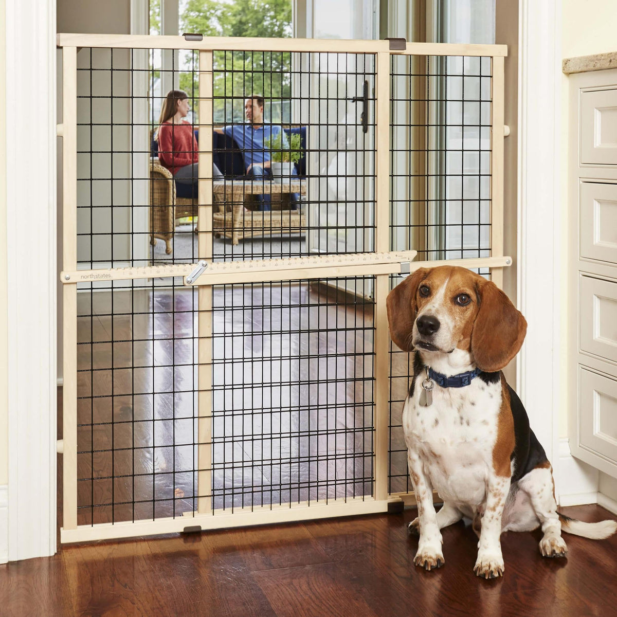 MYPET Wire Mesh Dog Gate: 29.5"-50" Wide, Pressure Mounted with No Tools; Expandable, Durable Pet Gates for Doors and Hallways, 31" Tall, Made with Sustainable Hardwood