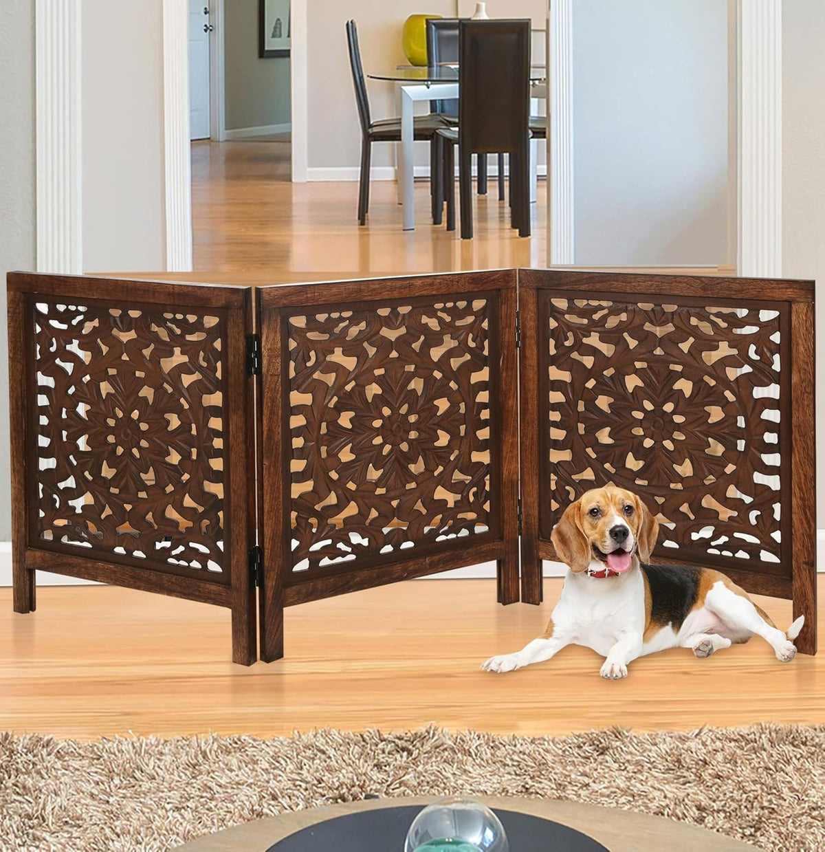 Free Standing Dog gate, Foldable Wooden Pet Gate Indoor 20W x 24H