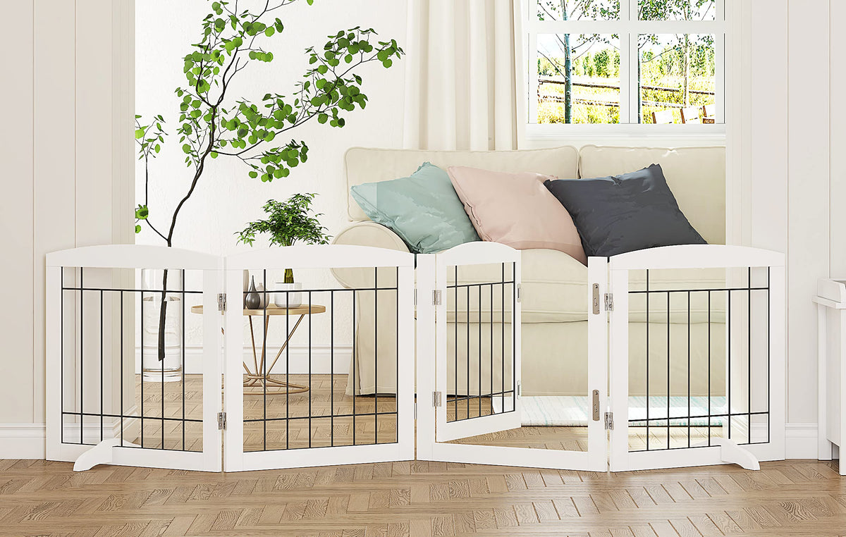 PAWLAND Free Standing Dog Gates for Doorway, Stair, Indoor, Foldable, 24" H