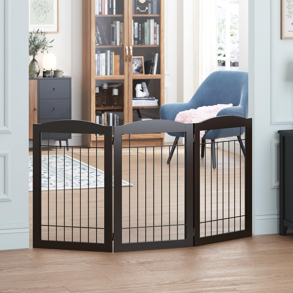 SPIRICH Pet Gate-Freestanding Dog Gate Indoor with Door, 96" Wide, 30" Tall