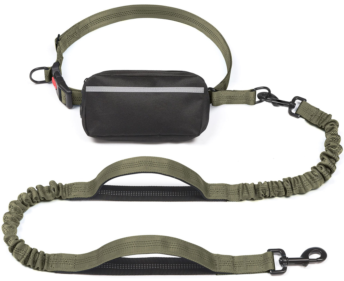 iYoShop Hands Free Dog Leash with Zipper Pouch, Large, Military Green