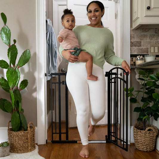 Ingenuity Multi-Use Decorative Extra Tall Walk-Thru Baby Gate, Fits Openings 28.5-48 Inch (Pack of 1), Black Metal, for Doorways and Stairways, 36' Tall Baby and Pet Gate, Black, One Size