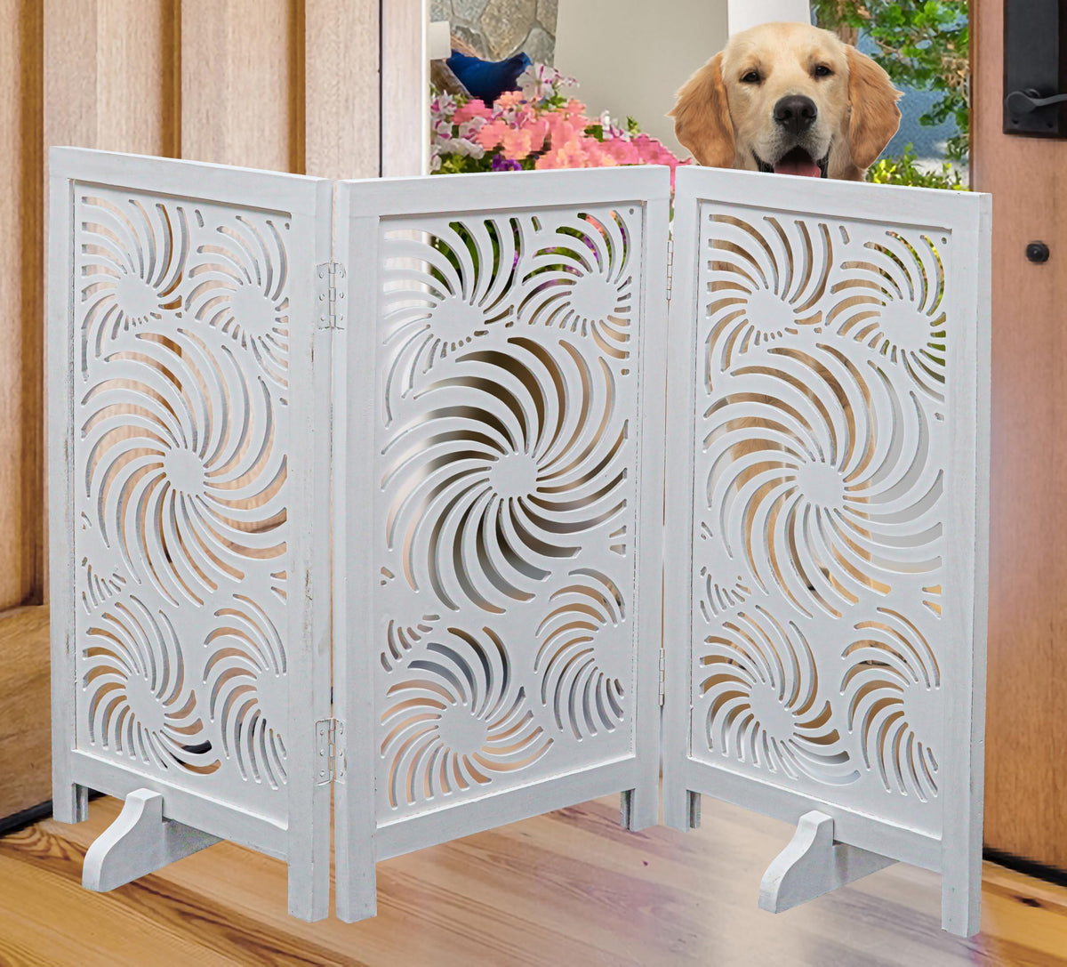 Freestanding Wood Pet Gate, 4-Panel, 56x28