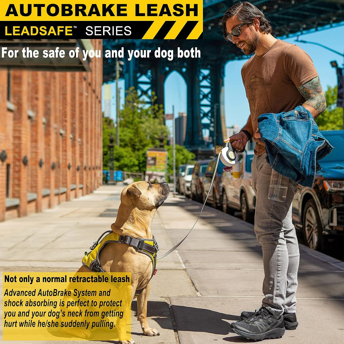 Fida AutoBrake Heavy Duty Retractable Dog Leash, 16 ft, for Dogs that Pull