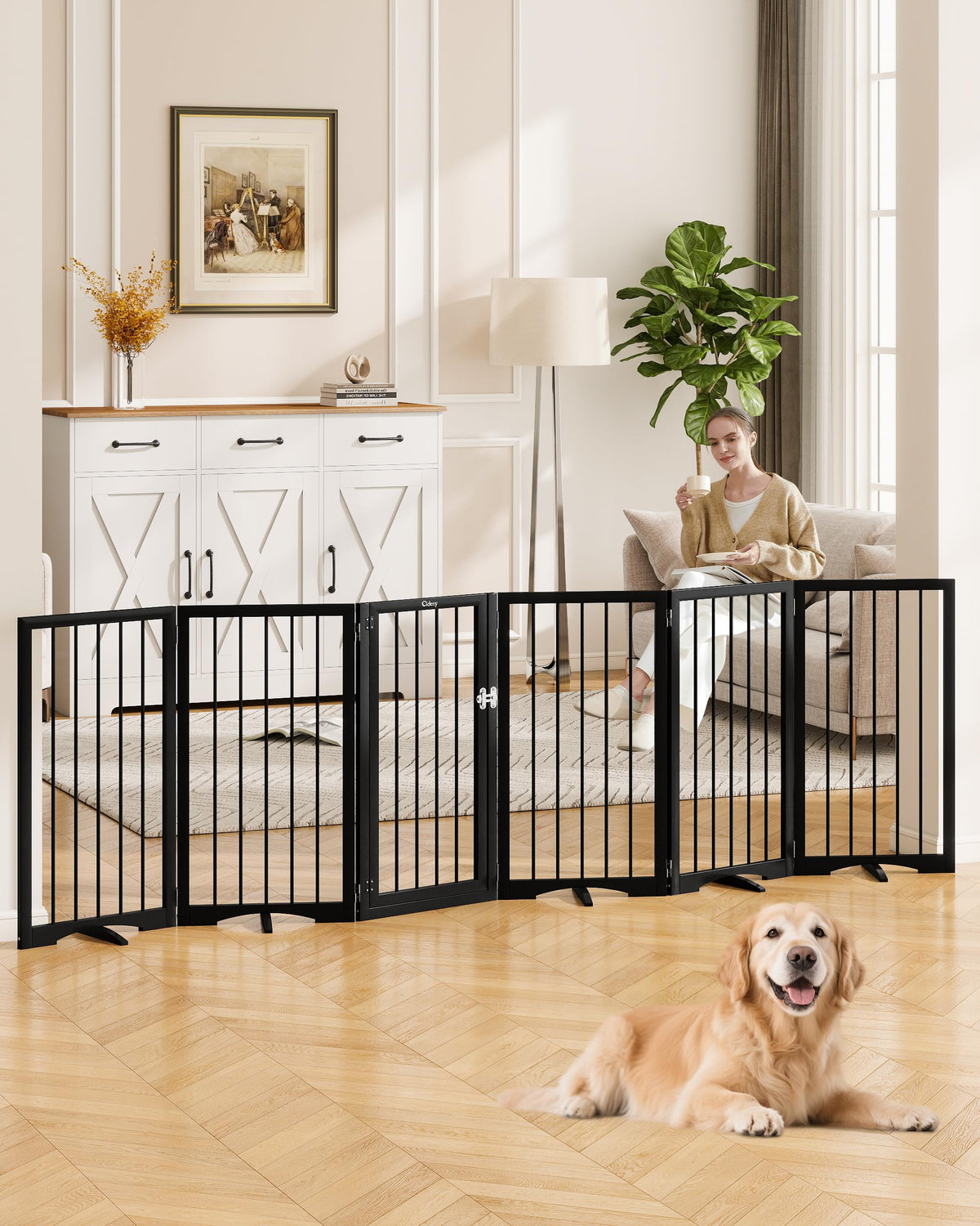 Free Standing Dog Gate Indoor, Foldable Dog Gate for Stairs Doorways