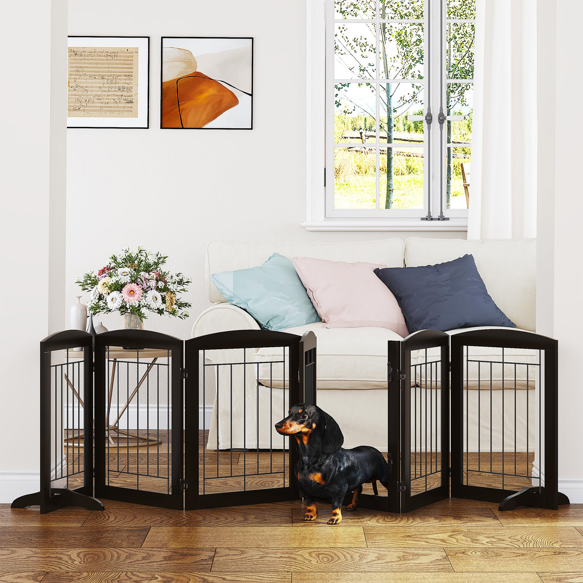 PAWLAND Free Standing Dog Gates for Doorway, Stair, Indoor, Foldable, 24" H