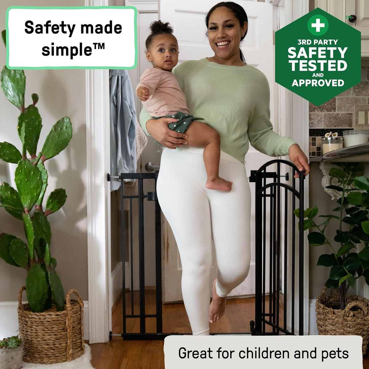 Ingenuity Multi-Use Decorative Extra Tall Walk-Thru Baby Gate, Fits Openings 28.5-48 Inch (Pack of 1), Black Metal, for Doorways and Stairways, 36' Tall Baby and Pet Gate, Black, One Size