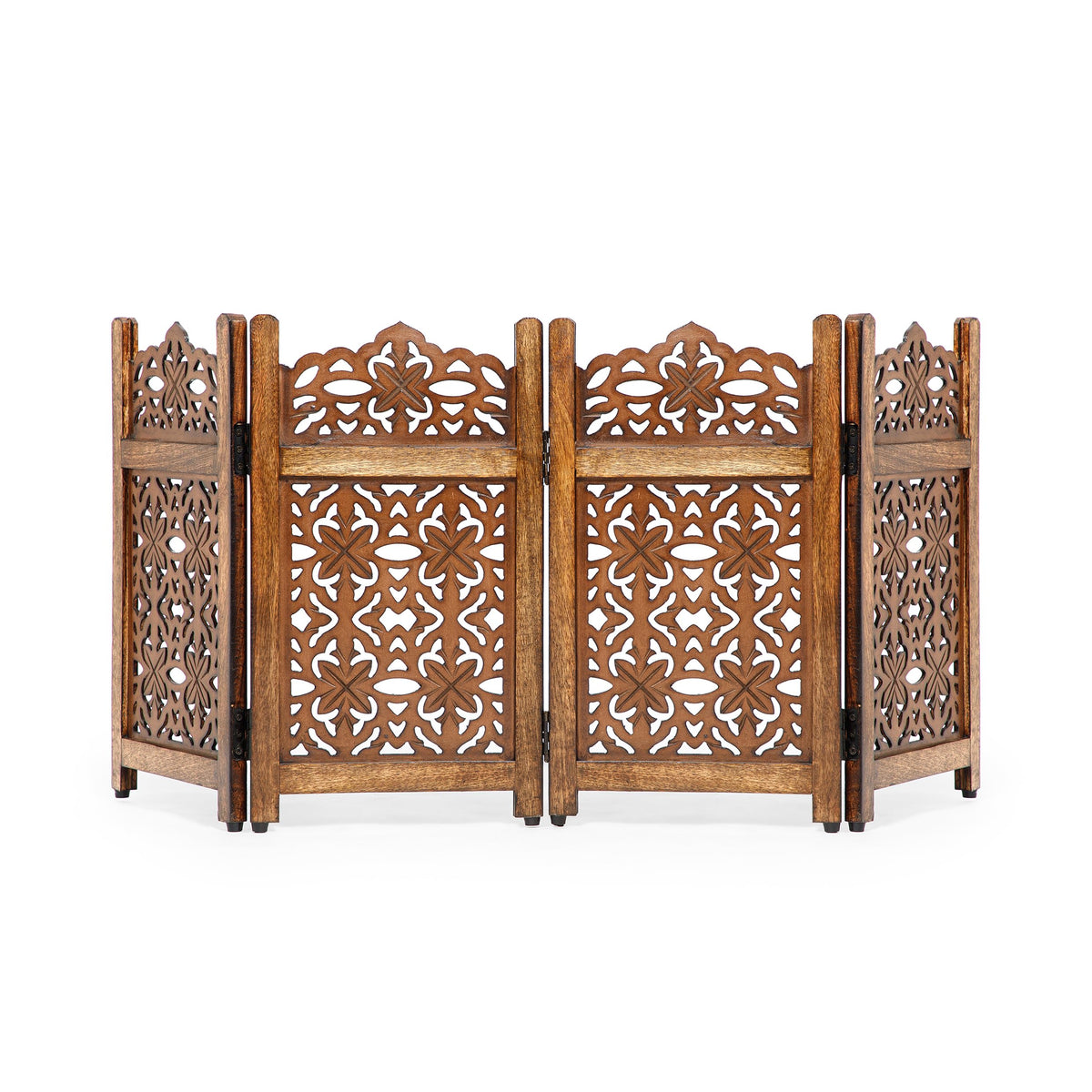 Homebia Wooden Pet Gate – Foldable 4 Panel Dog Barrier, Antique Burnt