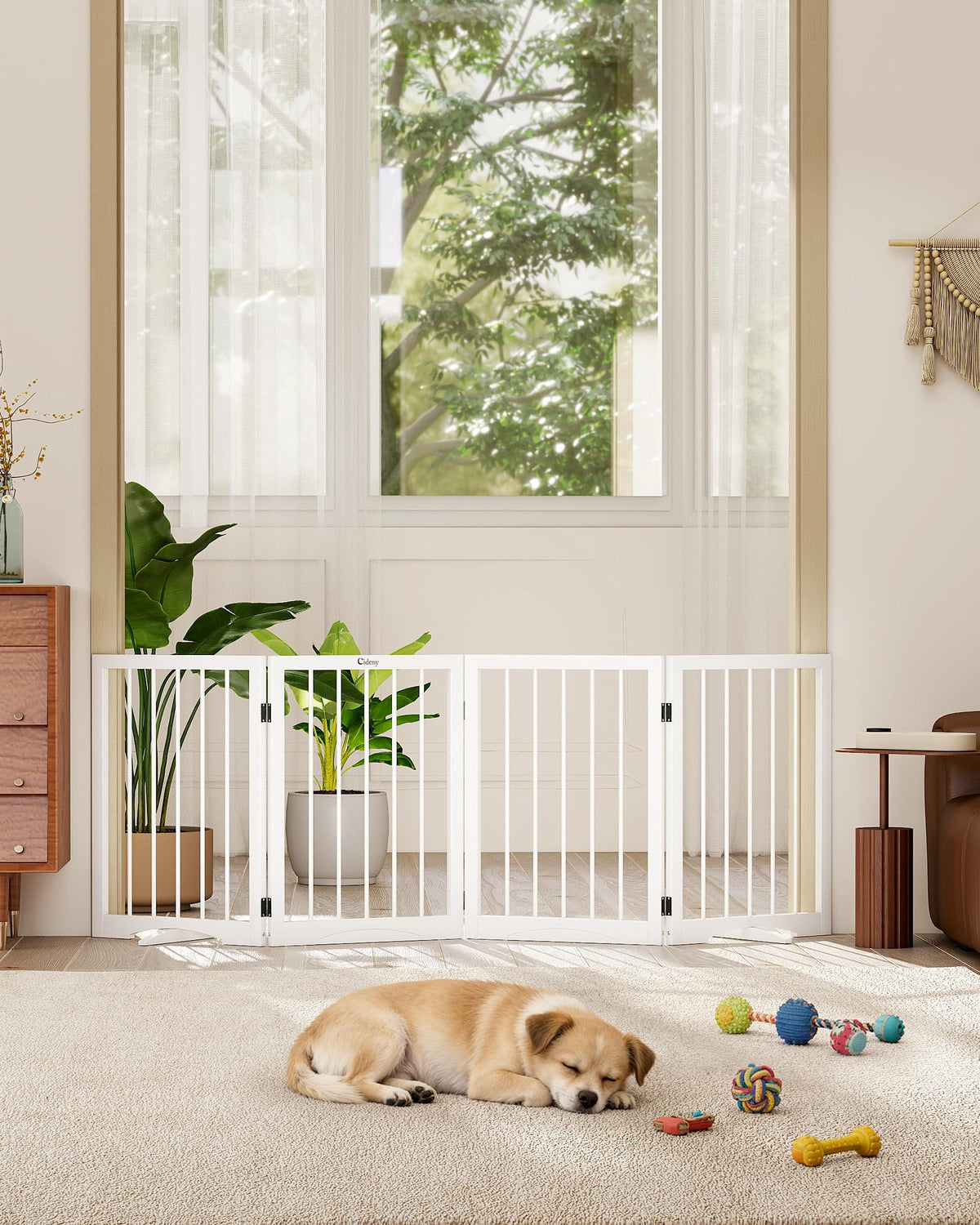 Free Standing Dog Gate Indoor, Foldable Dog Gate for Stairs Doorways