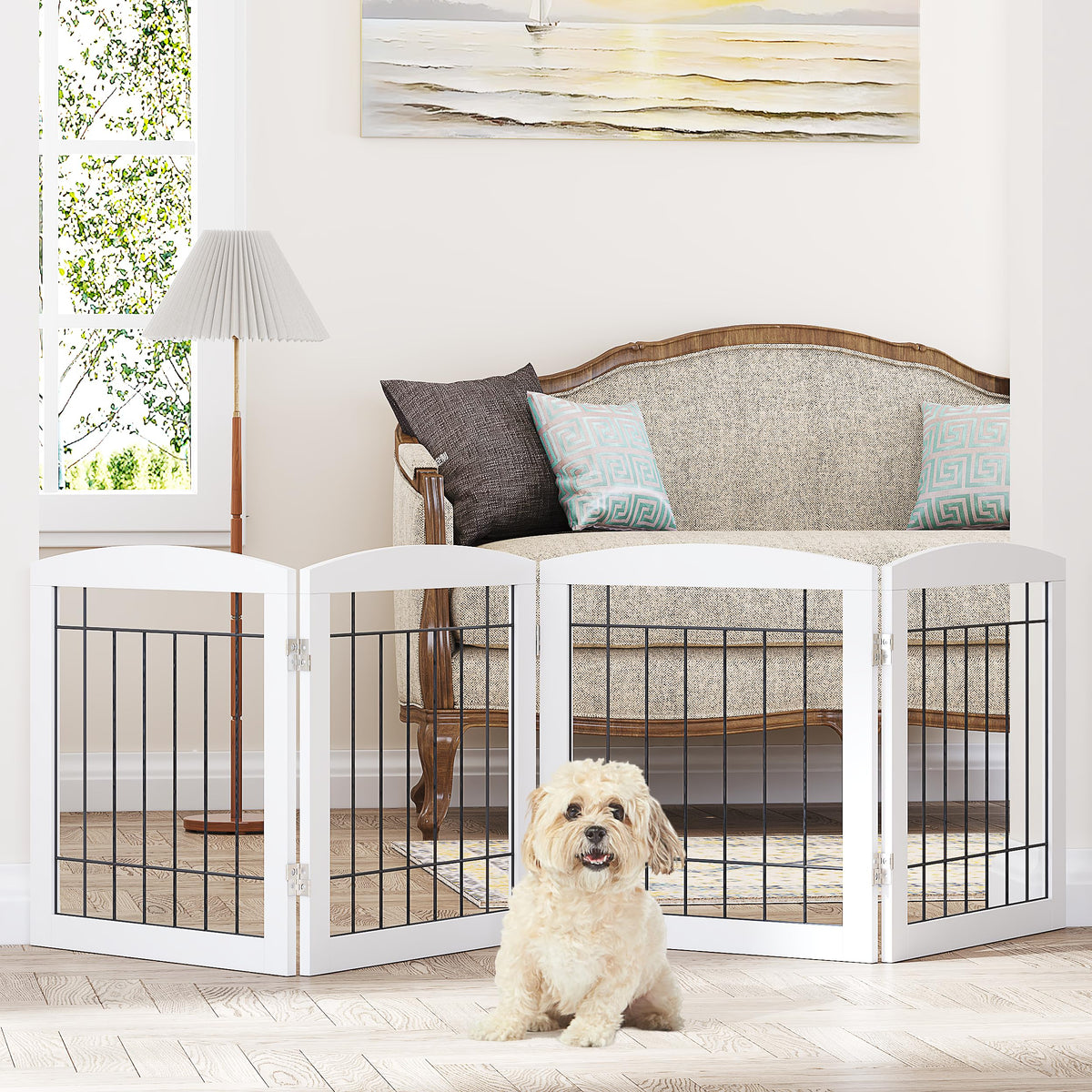 PAWLAND Free Standing Dog Gates for Doorway, Stair, Indoor, Foldable, 24" H