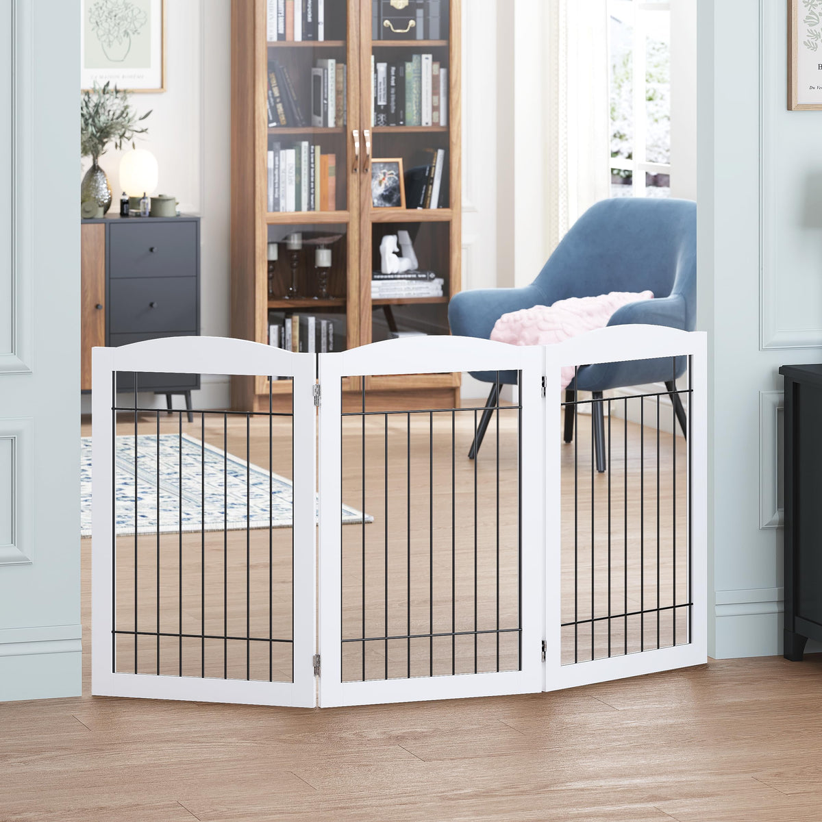 SPIRICH Pet Gate-Freestanding Dog Gate Indoor with Door, 96" Wide, 30" Tall