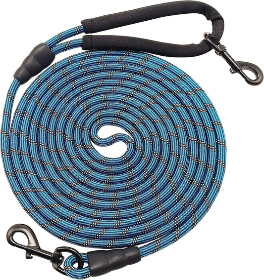 BTINESFUL Long Dog Leash, 10/15/20/30/50FT Dog Training Leash with Soft Handle, Reflective Heavy Duty Rope Dog Lead for Medium Large Dogs Outside Play, Camping (3/8" x 30ft, Blue)
