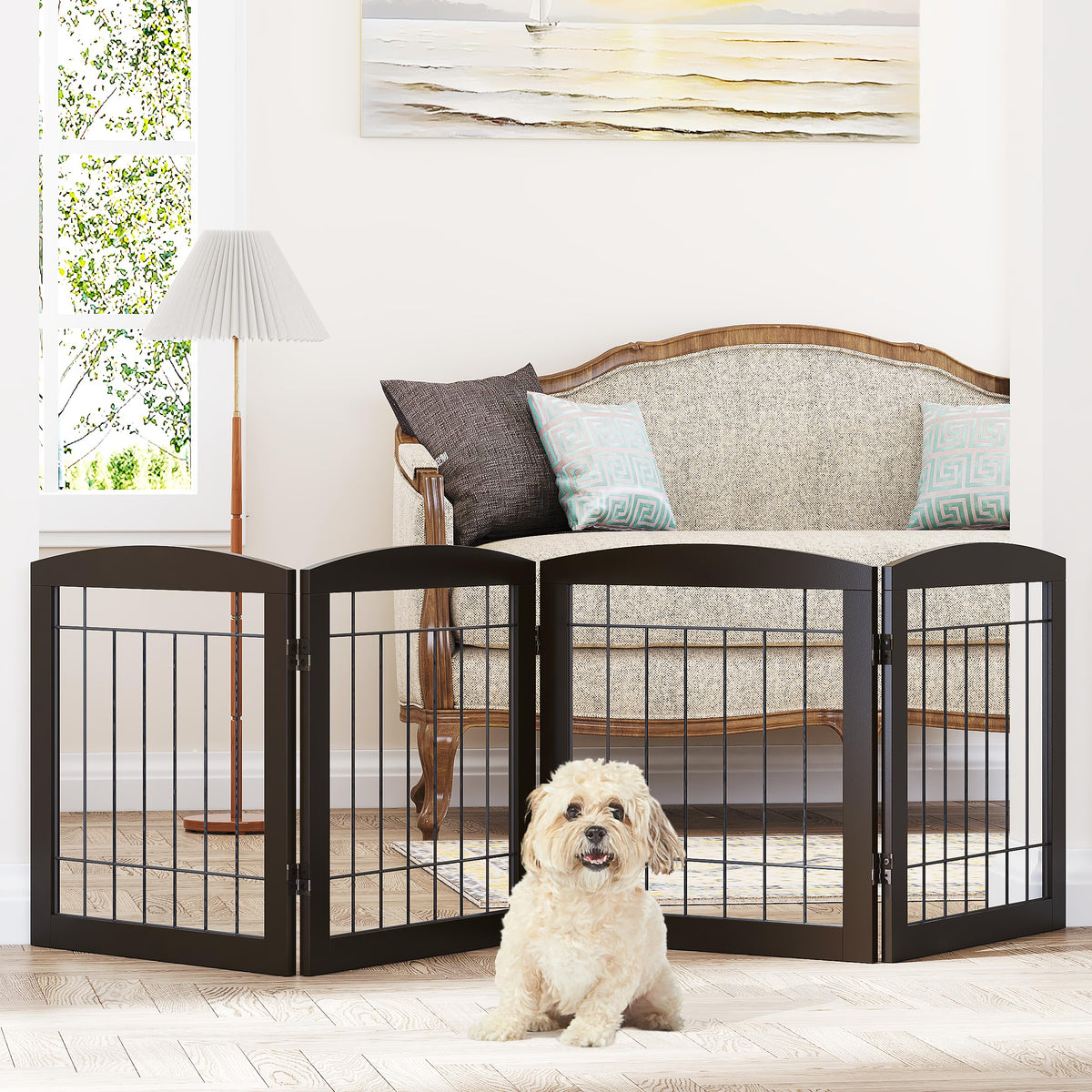 PAWLAND Free Standing Dog Gates for Doorway, Stair, Indoor, Foldable, 24" H