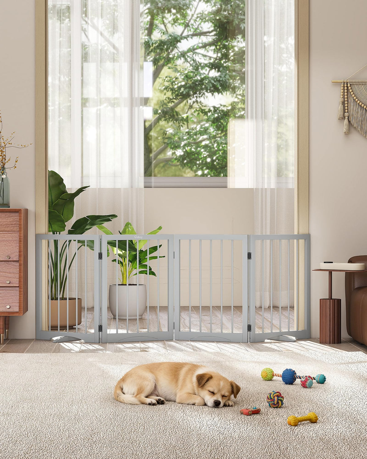 Free Standing Dog Gate Indoor, Foldable Dog Gate for Stairs Doorways