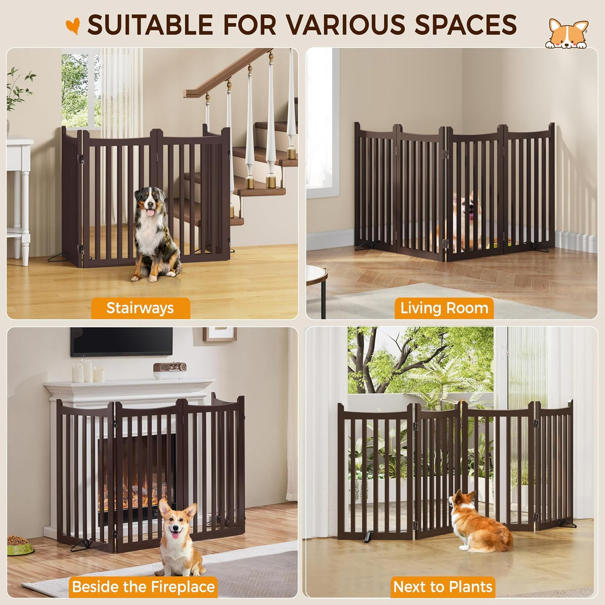 Yaheetech 36in 4-Panel Wooden Freestanding Pet Gate for Indoors Espresso